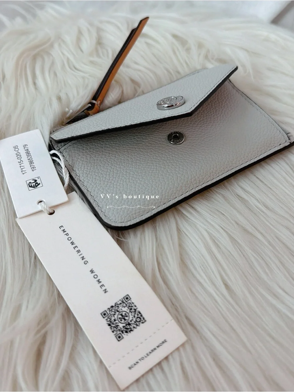 NWT Tory Burch Pebble Envelope Zip Card Case Holder Light Titanium Grey 171715